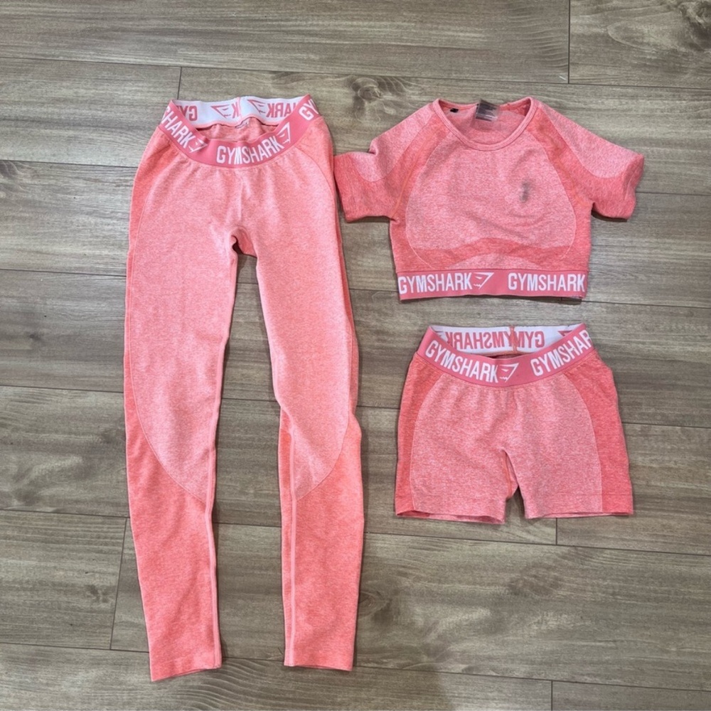 Gymshark Peach Flex Set Shorts Leggings Crop Top